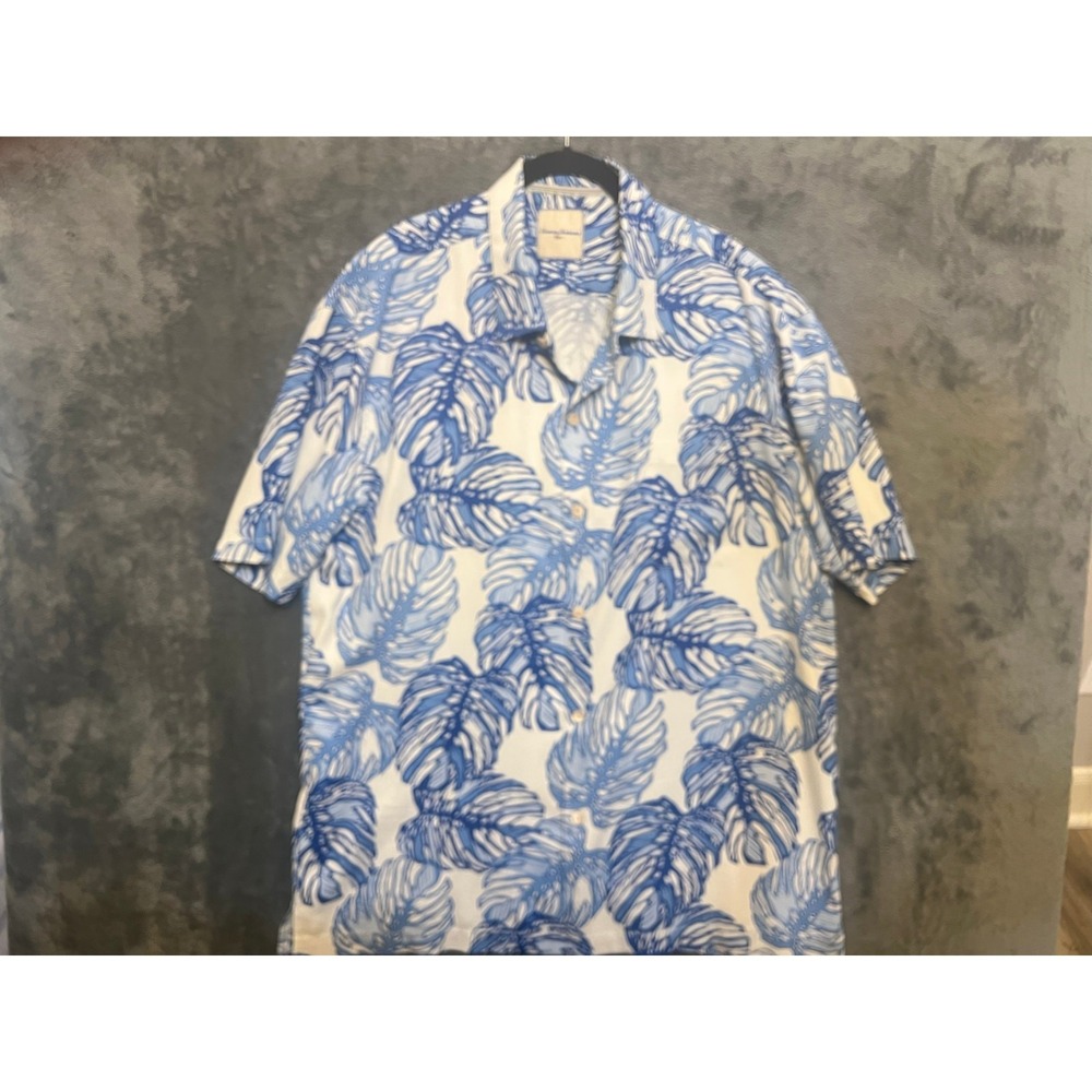 Tommy Bahama blue/white‎ tropical print button down 100% silk shirt men's sz XXL